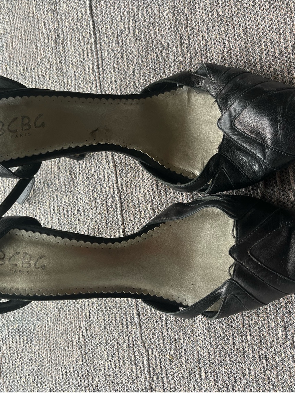 BCBGMaxAzria Black Leather Peep-Toe Slingback Heels